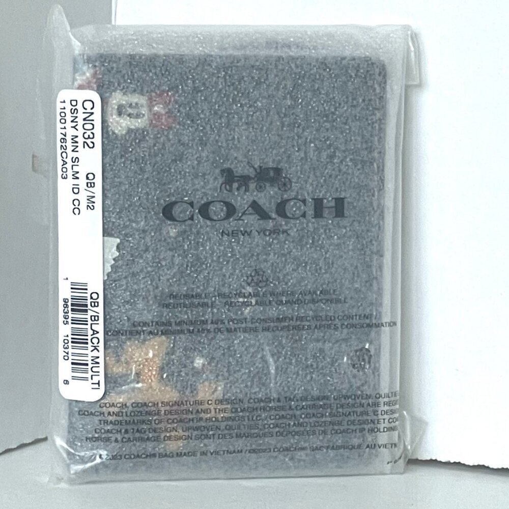 Disney x Coach Slim ID Card Case Holiday CN032 Black Leather Minnie Pluto ORGPKG - Picture 2 of 8